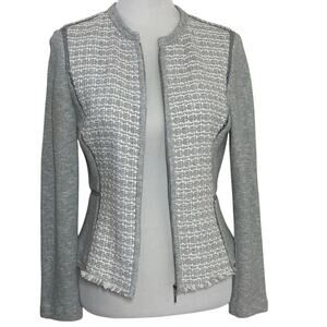Rebecca Taylor Gray White Tweed Zip Jacket Size 8